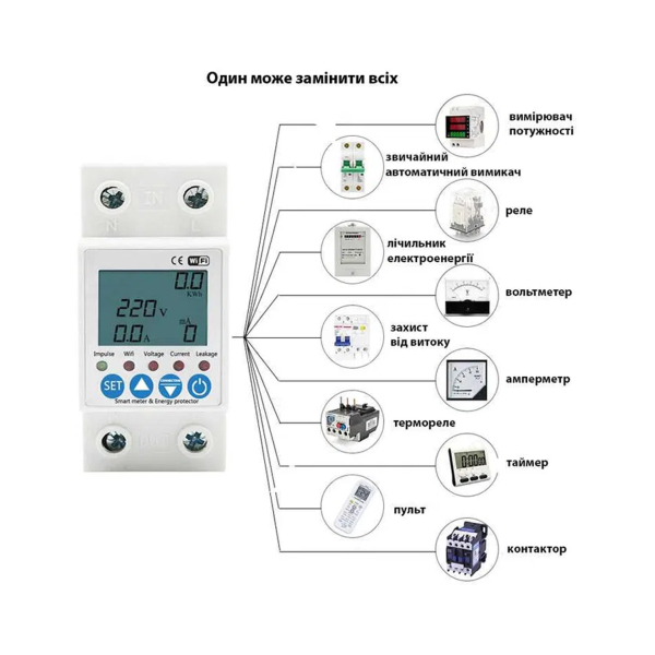 Фото - Лічильник електроенергії 1ф 63А WiFi Smart з розмикачем (без підсвітки)