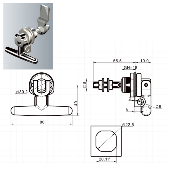 Фото - Ручка поворотна замок Т-подібна код A6309-2016