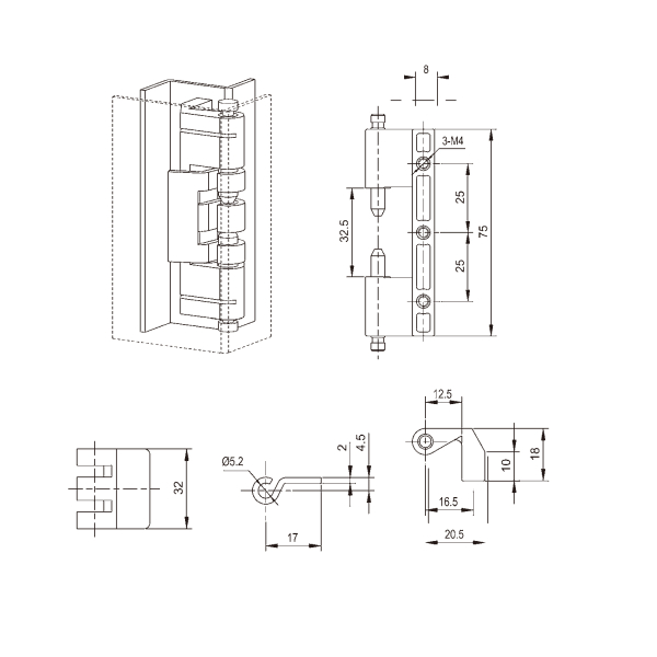Фото - Петлі сталеві приховані для металевих шаф код CL-201-2А