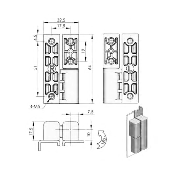 Фото - Петлі бічні накладні для металевих шаф код CL-203-1