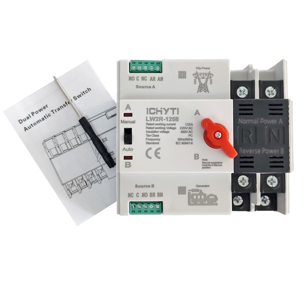 Фото - Автоматичний перемикач джерела живлення LW2R-125II 2 полюси  125А GRID/GEN