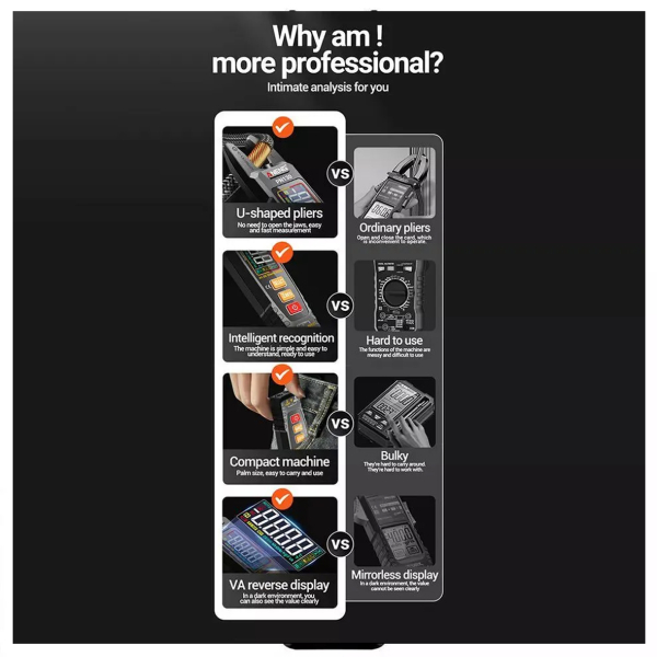 Фото - Струмові (токові) кліщі Aneng PN130 600V AC/DC Voltage, 100A AC/DC Current, NCV, мультиметр, VA кольоров. дисплей