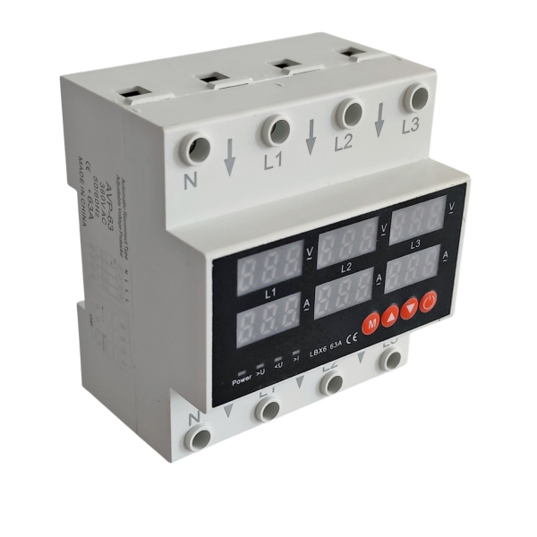 Фото - Реле захисту 3-х фазне напруга/струм 63A 0-500V (L1-L3)/N, 6парам.