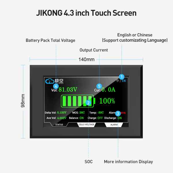 Фото - Дисплей сенсорний для BMS JIKONG JK 4,3дюйми LCD
