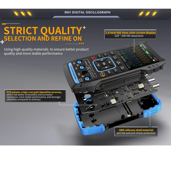 Фото - FNIRSI 2C53T, 2щупи (цифровий мультиметр / портативний осцилограф 50 МГц*2 / генератор сигналів / 9999 Count Smart професійний тестер)