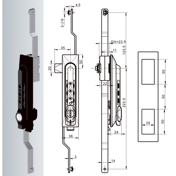 Фото - Замок для шаф під тяги з кодом і ключем A8072-1170