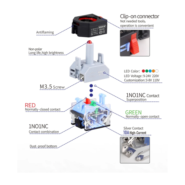 Фото - Кнопка з підсв. LA38-11D жовт. 220VAC 1NO/1NC без фікс.
