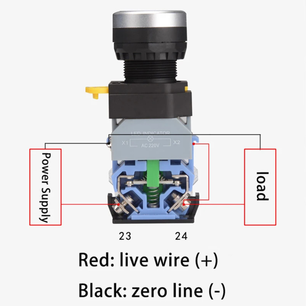 Фото - Кнопка з підсв. LA38-11D жовт. 220VAC 1NO/1NC без фікс.