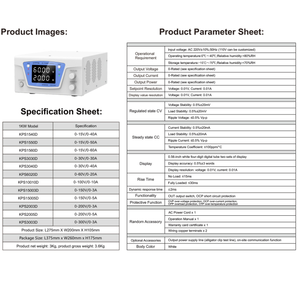 Фото - Блок живлення лабораторний KPS6020D 1200Ватт (0-60Вольт х 0-20Ампер)