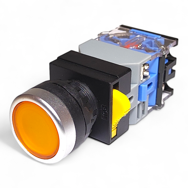 Фото - Кнопка з підсв. LA38-11D жовт. 220VAC 1NO/1NC без фікс.