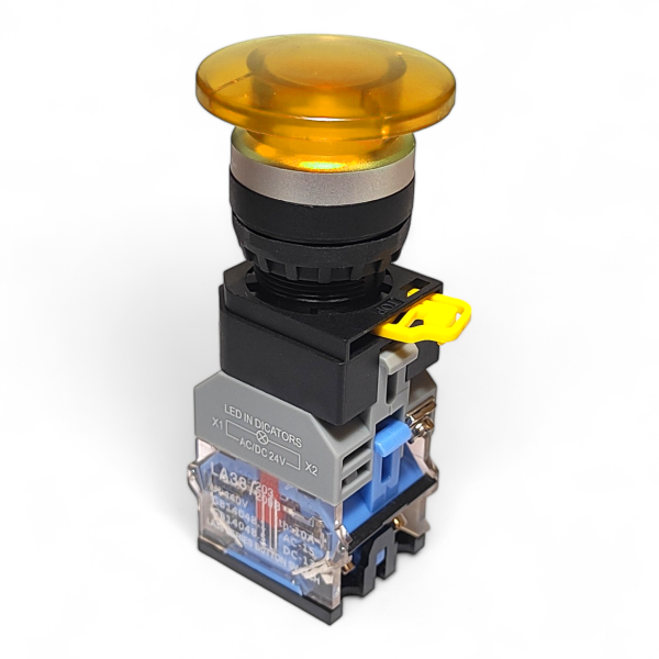 Фото - Кнопка з підсв. LA38-11DM жовт. 220VAC 1NO/1NC без фікс.