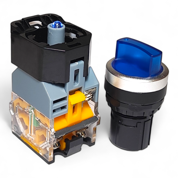 Фото - Перемикач з підсв. LA38-11X3D 3 пол. блакитн. 220VAC 1NO/1NC з фіксацією