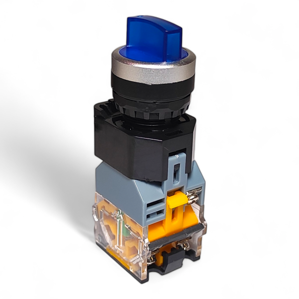 Фото - Перемикач з підсв. LA38-11X3D 3 пол. блакитн. 220VAC 1NO/1NC з фіксацією