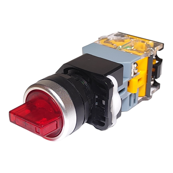 Фото - Перемикач з підсв. LA38-11X3D 3 пол. черв. 220VAC 1NO/1NC з фіксацією