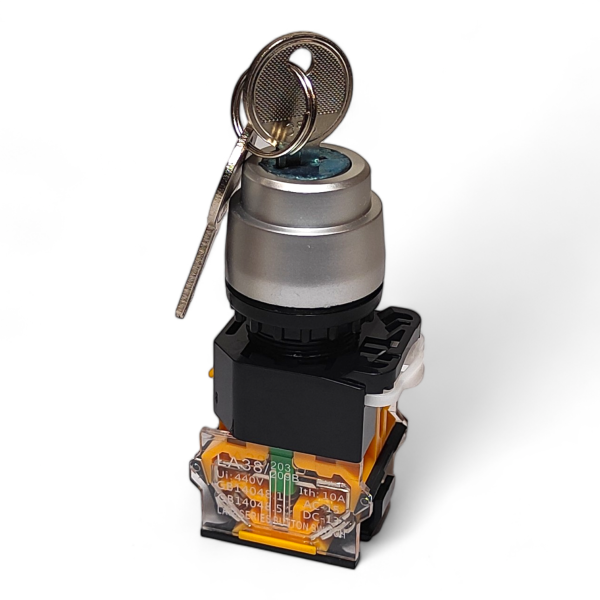 Фото - Кнопка без підсв. LA38-11Y/2 ключ 1NO/1NC з фіксацією