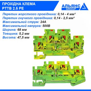 Фото - Клема заземлення PTTB2.5 PE 2-рівнева