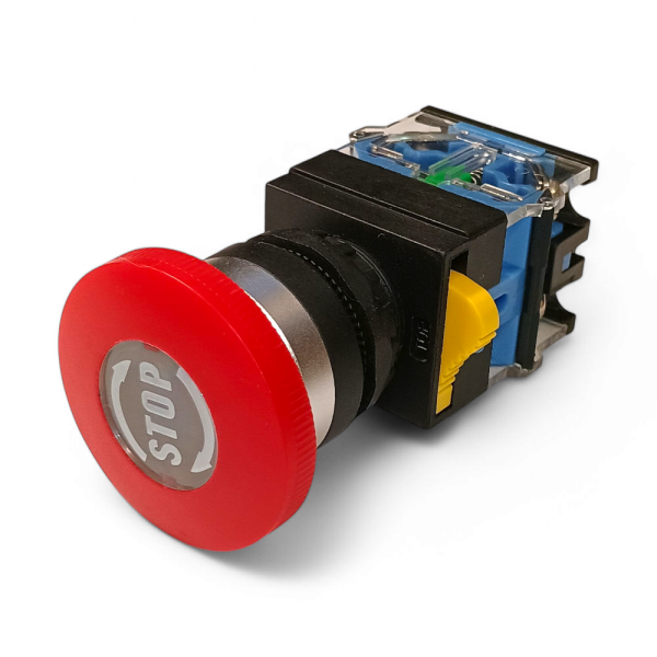 Фото - Кнопка без підсв. LA38 - 20ZS черв. STOP 1NO/1NO з фіксацією
