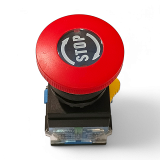 Фото - Кнопка без підсв. LA38 - 20ZS черв. STOP 1NO/1NO з фіксацією