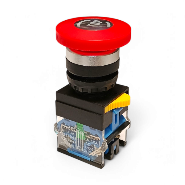 Фото - Кнопка без підсв. LA38 - 20ZS черв. STOP 1NO/1NO з фіксацією