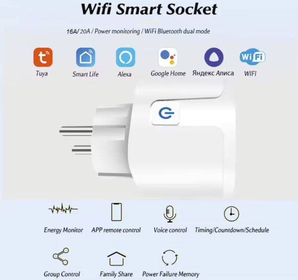 Фото - Розумна розетка лічильник вимикач 16А Tuya