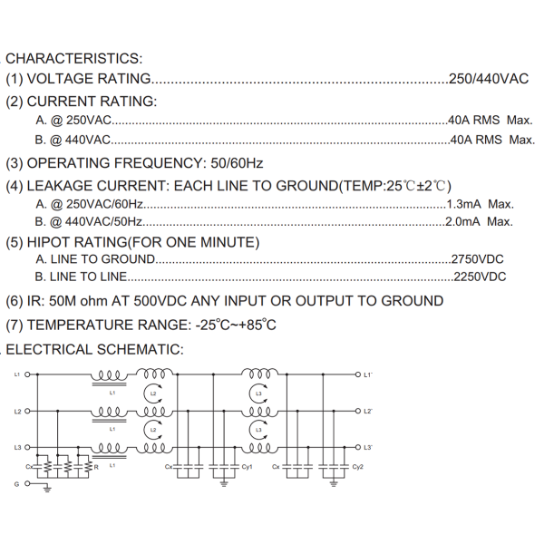 Фото - Фільтр ВЧ EMI 250/440VAC YX84G4-40A-T