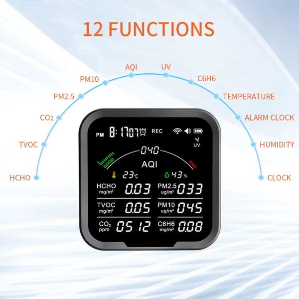 Фото - Монітор якості довкілля 9 в 1 WiFi PTH-9BW, чорний