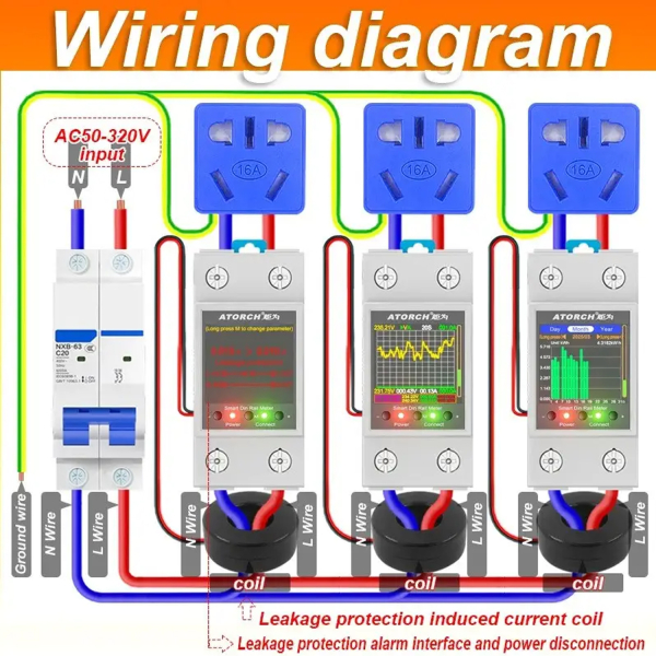 Фото - Лічильник електроенергії 1ф 100А WiFi Smart з розмикачем ATORCH GR2PWSL, ПЗВ, кольоровий дисплей
