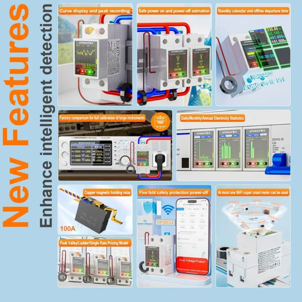 Фото - Лічильник електроенергії 1ф 100А WiFi Smart з розмикачем ATORCH GR2PWSL, ПЗВ, кольоровий дисплей