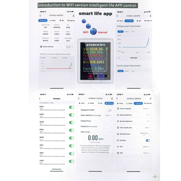 Фото - Лічильник електроенергії 1ф 100А WiFi Smart з розмикачем ATORCH GR2PWS з кольоровим дисплеєм