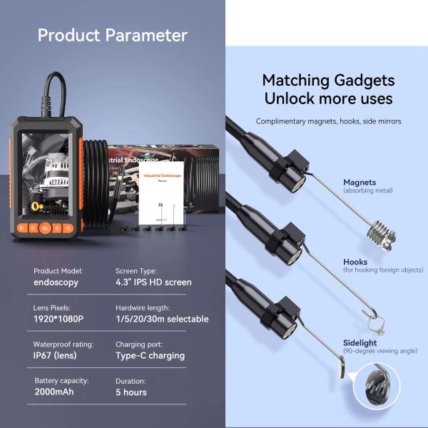 Фото - Ендоскоп поворотний ANESOK C43, 360°, 2 камери 8,5мм, 5 метрів
