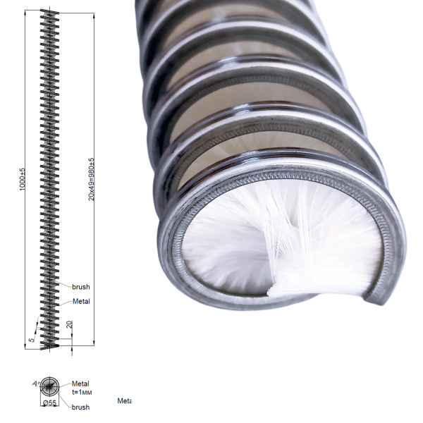 Фото - Щітка для чистки дроту спіральна 1000мм*55мм, щетина нейлон 0,45мм