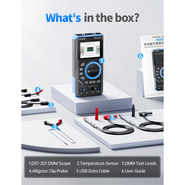 Фото - FNIRSI DST-201, цифровий мультиметр / портативний осцилограф 1 МГц / генератор сигналів 10КГц / 19999 Count Smart професійний тестер TRUE RMS