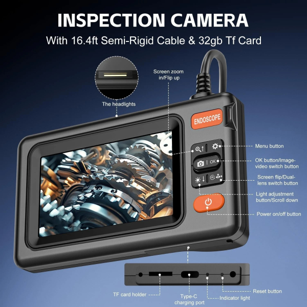 Фото - Ендоскоп поворотний ANESOK C50, 360°, 2 камери 8мм, 10 метрів