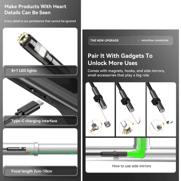 Фото - Ендоскоп поворотний ANESOK C50, 360°, 2 камери 8мм, 10 метрів