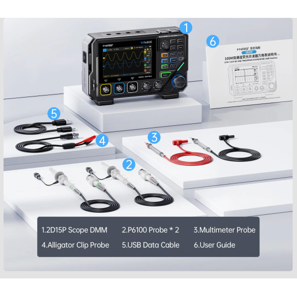 Фото - FNIRSI 2D15P, 2щупи (цифровий мультиметр / портативний осцилограф 100 МГц*2 / генератор сигналів / smart професійний тестер), розширена комплектація