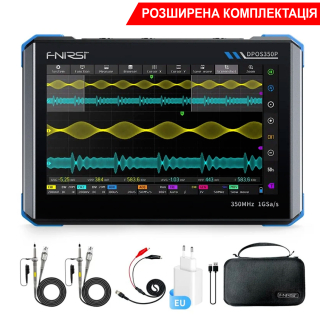 Фото - FNIRSI DPOS350P 4-в-1, 2 щупи, 350MHz*2 планшетний осцилограф / генератор сигналів / аналізатор спектру / аналізатор частотної характеристики, розширена комплектація
