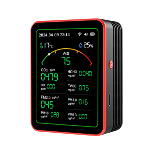 Фото - Монітор якості довкілля ZN-MT29 чорний, AQI, CO2, CO, PM2.5, PM1.0, PM10, PM0.3, температура, вологість, час, дата, HCHO, TVOC, WiFi Tuya, історія вимірювань