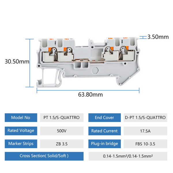 Фото - Прохідна клема PT 1.5 QUATTRO (1-рівнева)