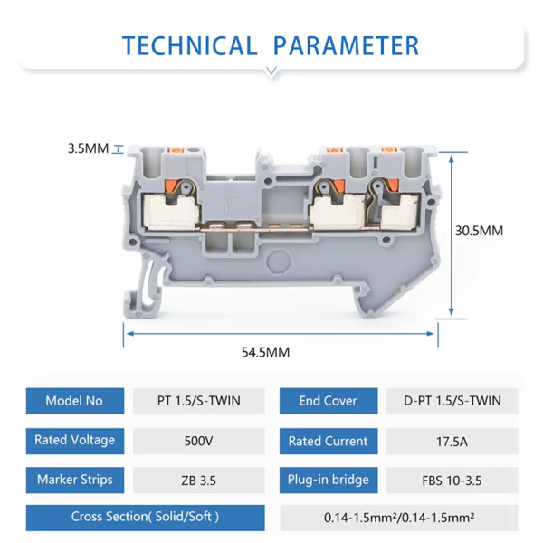 Фото - Прохідна клема PT 1.5 TWIN (1-рівнева)