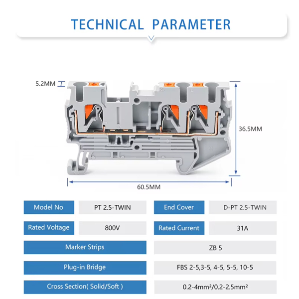 Фото - Прохідна клема PT 2.5 TWIN (1-рівнева)