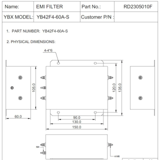 Фото - Фильтр ВЧ EMI 250VAC 60A 1ф YB42F4-60A-S