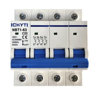 Фото - Автоматичний вимикач 4полюси 20А DIN рейка CHYT NBT1-63