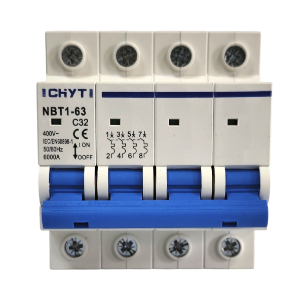 Фото - Автоматичний вимикач 4полюси 32А DIN рейка CHYT NBT1-63