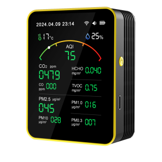 Фото - Монітор якості довкілля ZN-MT15 чорний, AQI, CO2, CO, PM2.5, PM1.0, PM10, PM0.3, температура, вологість, час, дата, HCHO, TVOC, WiFi Tuya, історія вимірювань