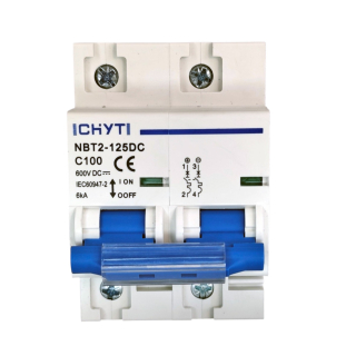 Фото - Автоматичний вимикач DC 600V 2полюса 100А DIN рейка CHYT NBT2-125DC