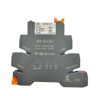 Фото - Реле комутації HF41F з монтажною колодкою 6,2мм. 6A, 240VAC