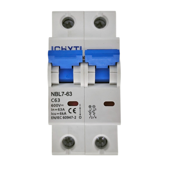 Фото - Автоматичний вимикач DC 600V 2полюса 63А DIN рейка CHYT NBL7-63