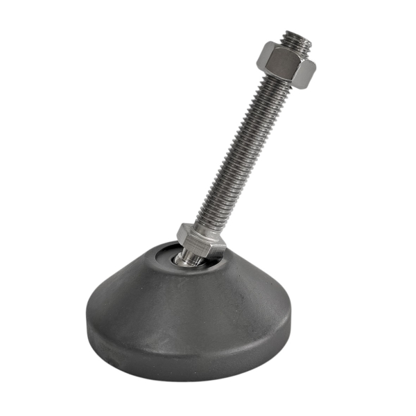 Фото - Опора регульована нейлон. "п'ята" Ø80 нерж. шток М12*80мм рухома