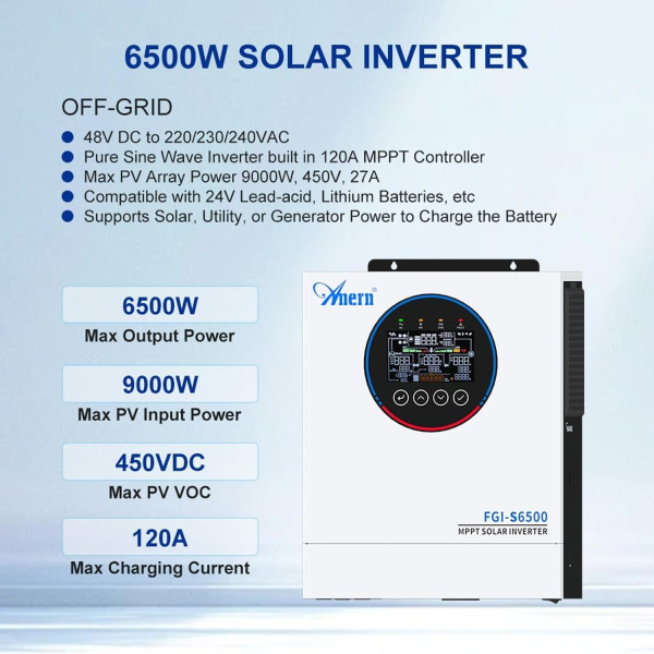 Фото - Інвертор Anern AN-FGI-S6500, 6500W OFF Grid (гібридний)